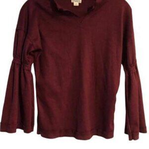 🧿 Baea Women's Pullover Sweater Small Red Maroon Bell Sleeve V-Neck NWT #4807-3